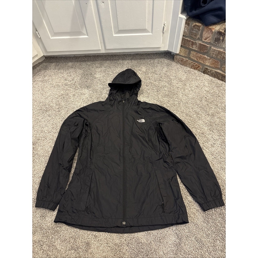 The North Face Hyvent Jacket Womens Large Black Full Zip Hooded Windbreaker Read